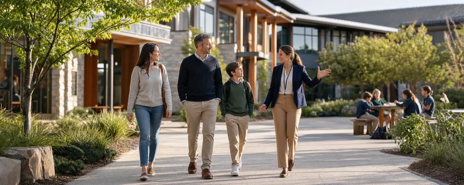 A family taking a personalised tour of the school campus