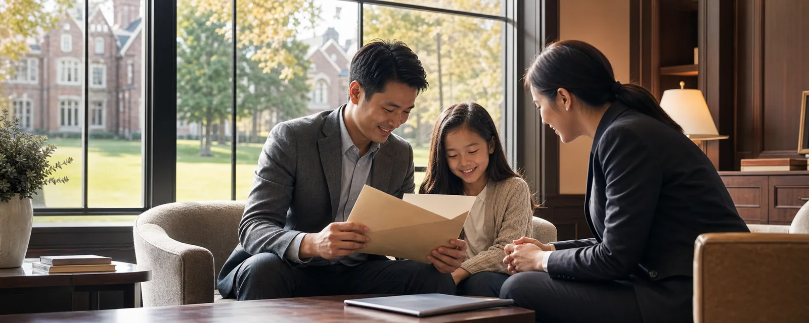 A parent and child receiving their school admission offer